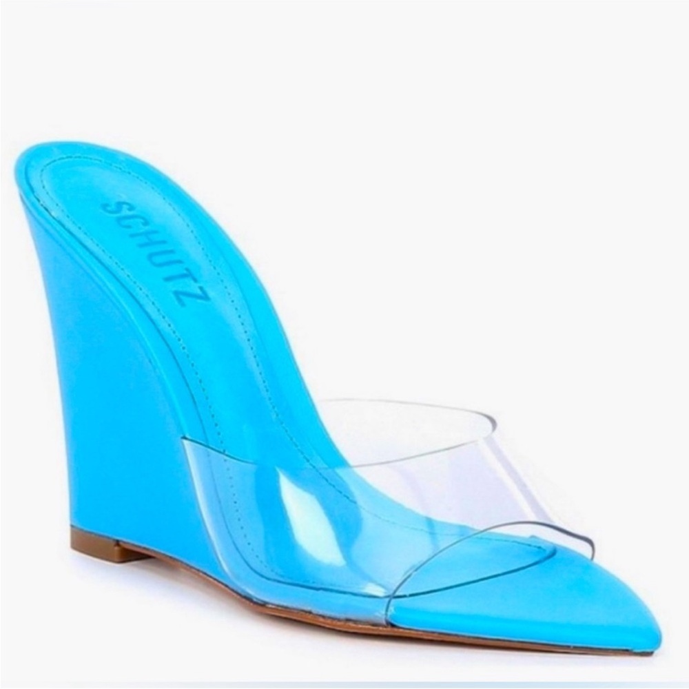 SOLLLDDDDDSchutz Vibrant Blue Wedge Mules